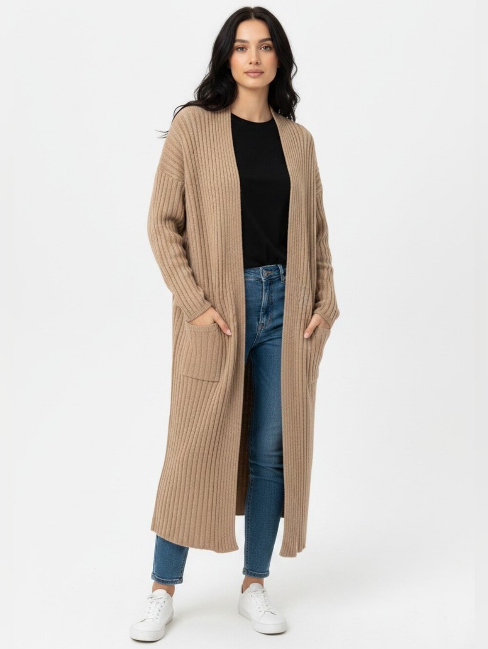 Aritzia The Group Babaton Wool Blend Long Ribbed Open Front Cardigan